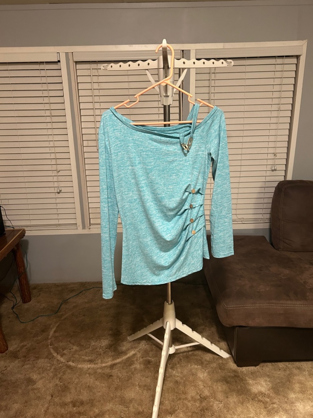 Light Blue Asymmetric Long-Sleeve Top with Button Detail